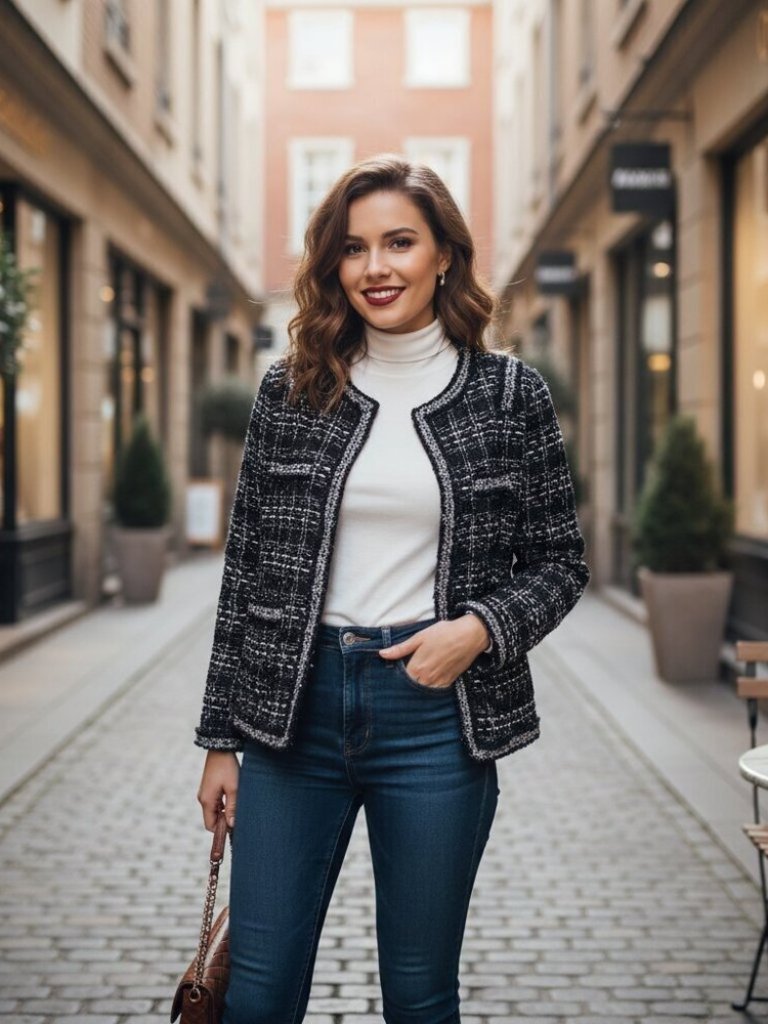 J.Ing Black Tweed Round Neck Jacket Outwear — image 7 of 8